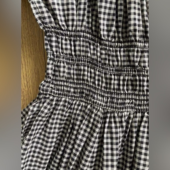 Doen Quinn Dress Black Gingham Puff-Sleeve Midi Dress XS - Picture 4 of 6